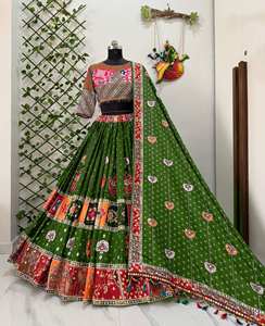 Ensemble Lehenga Choli Dupatta en coton mousseline lourd traditionnel de Bollywood, séchage rapide, broderie Zari, miroir numérique, indien/pakistanais - Product Image 3
