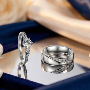 Juego de Anillos de Pareja Jeulia Classic Diagonal Twist en Plata de Ley - Product Image 4