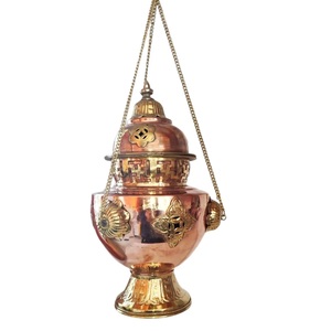 กระถางธูปทองเหลืองขัดเงาทรงกลมออกแบบลายนูนลายดอกไม้คุณภาพสูงสำหรับศาสนา - Product Image 1