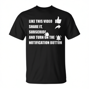 Camiseta de Vlogger con Botón de Notificación de Suscripción y Compartir, Unisex para Adultos, Manga Corta, Cuello Redondo, Impresión Digital, Promocional - Product Image 2