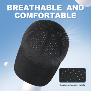 Casquette de baseball à séchage rapide 5 panneaux à la mode pour hommes 100% polyester velours Cool Mesh Curved Brim Snapback Laser Cut Design - Product Image 6