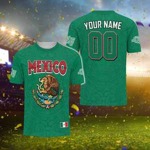Maglia da Calcio Unisex 3D con Nome e Numero Personalizzati, Motivo Aquila e Azteco per Tifosi - Stile Messicano - Product Image 1