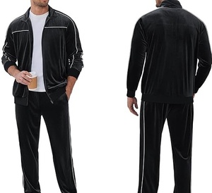High Quality Hooded Printed Zipper up Jacket <b>Trouser</b> Pant Velvet Velour Tracksuit Two Pieces Set Breathable Wholesale - Product Image 2