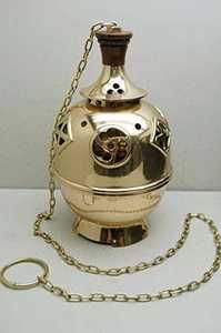 Quemador de incienso con cadena para el hogar, quemador de incienso redondo de Color dorado antiguo con acabado de plata decorativa - Product Image 2