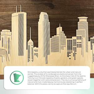 Minneapolis Skyline Wood Art 26 "x 18" Arte de pared de madera decorativo Corte por láser Decoración de habitación de acento de pared de madera para la vida - Product Image 5