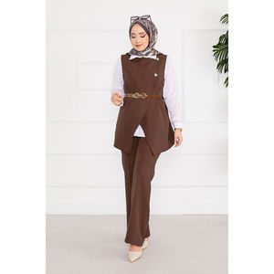 Conjunto Formal de Dos Piezas para Mujer de Oficina, Chaleco con Cinturón y Hijab de Tela de Punto, para el Trabajo - Product Image 3