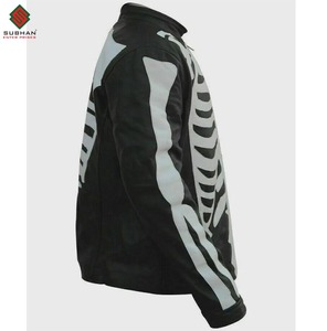 Blouson aviateur en simili cuir à imprimé squelette noir et blanc, décontracté, pour l'hiver, style moto, avec fermeture éclair, style Halloween et gothique - Product Image 5