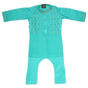 ชุดเสื้อผ้าเด็กผู้ชายปักลาย - สีเขียวทะเล - Product Image 1
