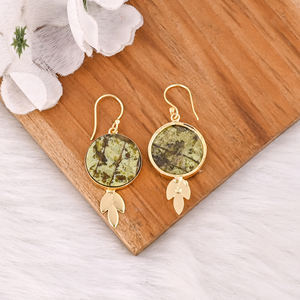 Antique Brass Dangle <b>Earrings</b> For Women <b>Green</b> Opal Gemstone Drop <b>Earrings</b> High-Quality Brass Handmade <b>Earrings</b> Bulk Order - Product Image 4