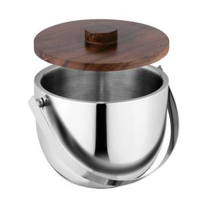 Cubo de Hielo Premium de Acero Inoxidable con Tapa de Madera, Doble Pared Aislada, Asa de Transporte, Mantiene el Hielo Frío para Fiestas en Casa o en Bares - Product Image 4