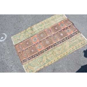 Tapis Vintage Turc Ethnique Beige Vert 2.7x3.7ft Patchwork Motif Laine Salon Tapis Latex Support 9x12 Taille - Product Image 4