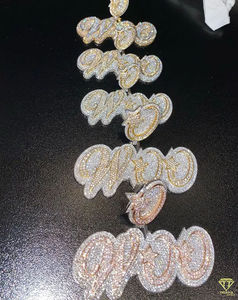 Pendentif Hip Hop glacé personnalisé brillant coupe ronde VVS laboratoire cultivé à la main grosse couche lettre fine pendentifs bijoux à breloques - Product Image 4