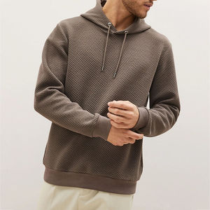 Sudadera con capucha de algodón con entramado de diamantes de alta calidad para hombre, sudadera con logotipo personalizado de gran tamaño, sudadera informal de tela texturizada de alta calidad - Product Image 1