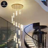 Lustre moderne de luxe en or à LED Mini lustres en cristal avec télécommande pour hall d'hôtel Escalier haut plafond