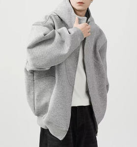 Oversize Loose Heavyweight Blank Heavy Black Drop Shoulder 100% algodón Fleece Zipper Plus Size Hoodies Sudadera - Product Image 3