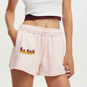 Short de surf pour femme 100% coton avec logo personnalisé, vêtements de détente de haute qualité, respirant, séchage rapide, taille élastique, bouffante sportive imprimée - Product Image 6