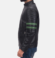 Erkek Deri Ceket Dik Yaka Şık Slim Fit Su Geçirmez Nefes Alabilen Kış Modası Yüksek Kalite Deri Siyah Yeşil Ön