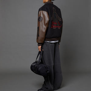 Vente en gros OEM Veste Letterman personnalisée pour hommes avec patchs brodés Veste polaire noire Alien Varsity Manches en cuir Hiver - Product Image 4