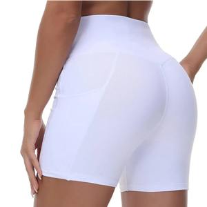 Custom <b>Women</b> <b>Yoga</b> <b>Shorts</b> White High Waist Pocket Stretch Fitness Biker <b>Shorts</b> Gym Activewear - Product Image 6