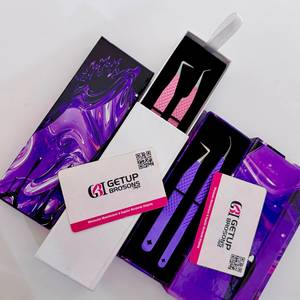 Pince à cils professionnelle en acier inoxydable, thème violet et rose, courbe longue à 90 degrés, prise diamant parfaite, pour extensions de cils - Product Image 6