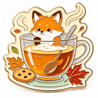 Broche personnalisée en émail motif tasse de thé et feuille d'érable d'automne pour costume, blazer, cadeau