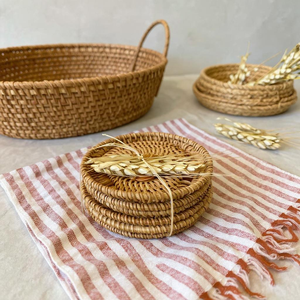 Posavasos de Ratán Reutilizables Hechos a Mano para Protección de Mesa, Bandeja de Aislamiento Térmico para Vasos, Accesorio de Decoración para el Hogar - Product Image 4