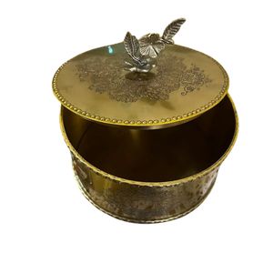 Boîte de rangement pour bijoux en laiton écologique artisanale, 6,5x3,5 pouces, ronde, élégante, avec poignée en forme de fleur, pour offrir en cadeau - Product Image 4