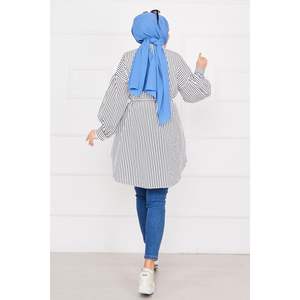 Ensemble tunique hijab rayé à poche pour femme couleur noire - Product Image 2