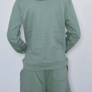 ชุดออกกำลังกายในยิมผ้าฝ้าย100เปอร์เซ็นต์สำหรับฤดูหนาวเซ็ตเสื้อมีฮู้ดและกางเกงขาสั้นของผู้ชายเสื้อกันหนาวใส่สบายโลโก้ได้ตามต้องการ - Product Image 2