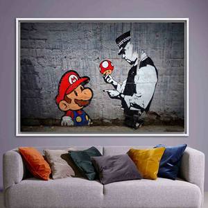 Toile imprimée élégante : Art graffiti Mario pour une décoration murale de rue unique, 1P : encadré blanc - Product Image 1