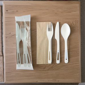 Ensemble de couverts jetables durables et respectueux de l'environnement Ustensiles PLA recyclables Fourchette Cuillère Couteau Serviette pour les repas des compagnies aériennes - Product Image 3