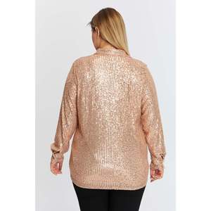 RMG Plus Size Elegant Bronze <b>Sequin</b> Embellished Woven Blouse Shirt for Women - Comfortable Loose Fit Long Sleeve <b>Top</b> - Product Image 6