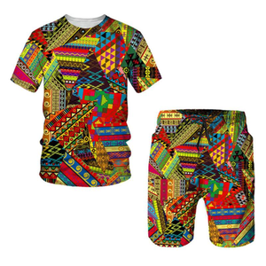 African Print Men's Short <b>Set</b> Solid Pattern Dashiki Tracksuit/Tops/Shorts for Sport and Leisure Summer Male Suit Latest Design - Product Image 3