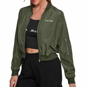 Chaqueta bomber de longitud corta para mujer con logotipo bordado personalizado OEM poliéster transpirable con cremallera impermeable bajo MOQ - Product Image 1