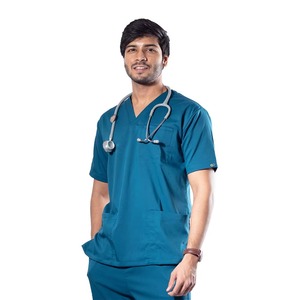 Venta al por mayor de uniformes quirúrgicos de manga corta con cuello en V y tres bolsillos, bata de laboratorio elástica para enfermeras, traje de ropa de mujer - Product Image 6