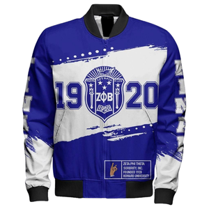 Chaqueta de Satén para Mujer Zeta Phi Beta, Ropa Griega ZPB, Azul y Blanco, Bordado con el Escudo de la Hermandad 1920, Estilo Universitario Premium - Product Image 1