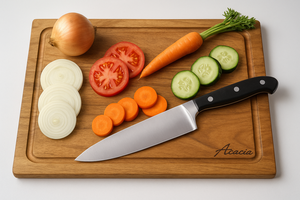 Ensemble de 3 planches à découper avec support, 1,5 cm d'épaisseur, bois d'acacia naturel durable, couleur naturelle, facile à nettoyer, réutilisable, rectangulaire, KSN - Product Image 6