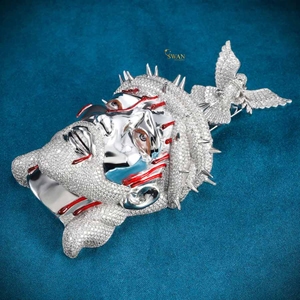 Pendentif visage de Jésus en argent 925 audacieux avec diamants Moissanite couronne d'épines rouge détaillant colombe Accent glacé bijoux Hip Hop - Product Image 5