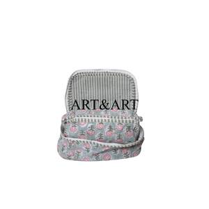 Set 3 <b>Quilted</b> Cotton Zipper Closure Handmade Indian Travel <b>Makeup</b> Pouch Eco-Friendly Block Printed Cosmetic <b>Bag</b> Birthday Gift - Product Image 3