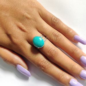 Christmas <b>Gift</b> 925 Silver Double Band Rings 15x11mm Oval Turquoise Gemstone 5.7 Gms Classic <b>Sleeping</b> Beauty Cabochon Jewellery - Product Image 5