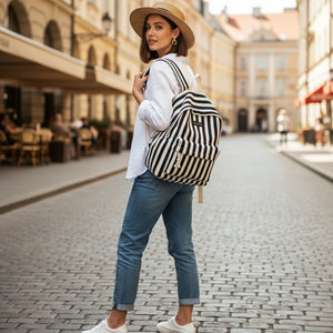Seoul Stripe Fashion <b>Backpack</b> with RFID Anti-Theft Waterproof Features Zipper Closure and Polyester Lining Mesh Material - Product Image 2