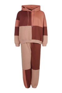 Conjunto de dos piezas de gran tamaño con capucha y Jogger para mujer, chándal de retazos Colorblock, ropa de calle informal, ropa de moda de invierno - Product Image 2