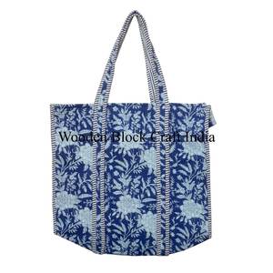 Sac fourre-tout en coton matelassé pour femmes, imprimé à la main, grand motif floral multicolore, nouveau style, produits populaires, sac fourre-tout en tissu de coton pour femmes - Product Image 6