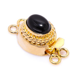 Fermoir ovale en pierre précieuse d'onyx noir, 1 2 3 brins, plaqué or 18 carats, 23X11X10MM, pour fabrication de bijoux, B783 - Product Image 2