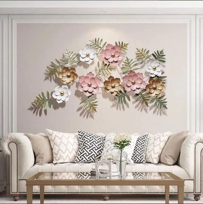 Muur Decoratieve Interieur Stukken Luxe Display Ijzeren Frame Metalen Muur Kunst Opknoping Blad Bloem Huisdecoratie Voor Woonkamers