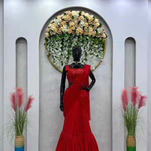 Latest Designer Party and Wedding Wear Butterfly <b>Net</b> <b>Fabric</b> Thread With Sequence Embroidered Lehenga Saree Ready to Wear - Product Image 1