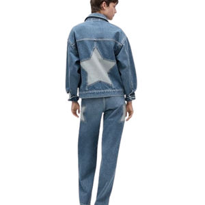 Veste en jean vintage unisexe, col montant, boutons recouverts, coque en coton antibactérien, rembourrage en polyester, vêtement d'extérieur d'hiver - Product Image 4