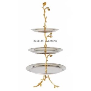 ที่วางเค้กแต่งงาน2ชั้นกระจกทำจากโลหะขัดเงาสีเงินขัดเงาทนทาน - Product Image 2