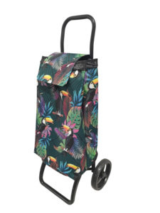 Tropical Toucan Print <b>Tools</b> Shopping Cart with 2 Wheels Portable Roll Container Green Textile Iron Steel Frame - Product Image 1
