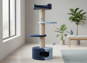 Arbre à chat Amistar Solid Safe de haute qualité à 4 niveaux en fausse fourrure, griffoir 'Marine Cottage' pour chats, chatons, toutes tailles et âges - Product Image 3